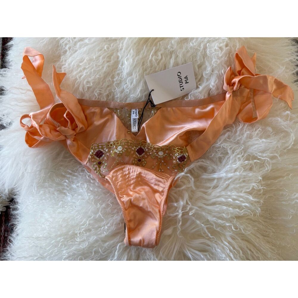 Studio Pia Adela Coral Silk Tie Side Thong M (to XXL) 100% Silk NWT